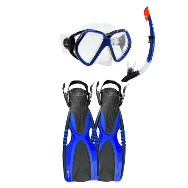 SCAUP Habana Recreational Snorkeling Set - Diving Mask, Dry-Top Snorkel And Swim Fins Kit, For Adults