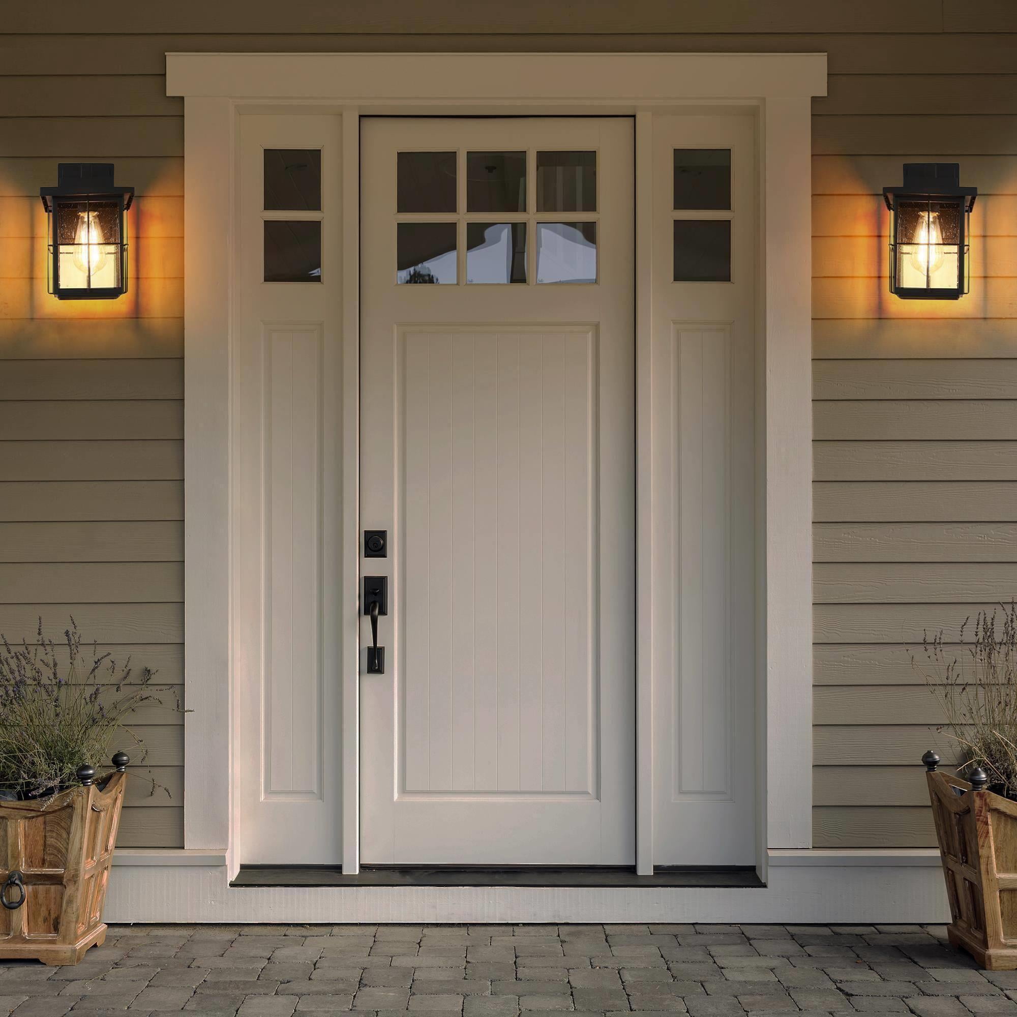 LNC Black Transitional Outdoor Wall Sconce(2 Pack),LED Exterior Wall Light with Seeded Glass