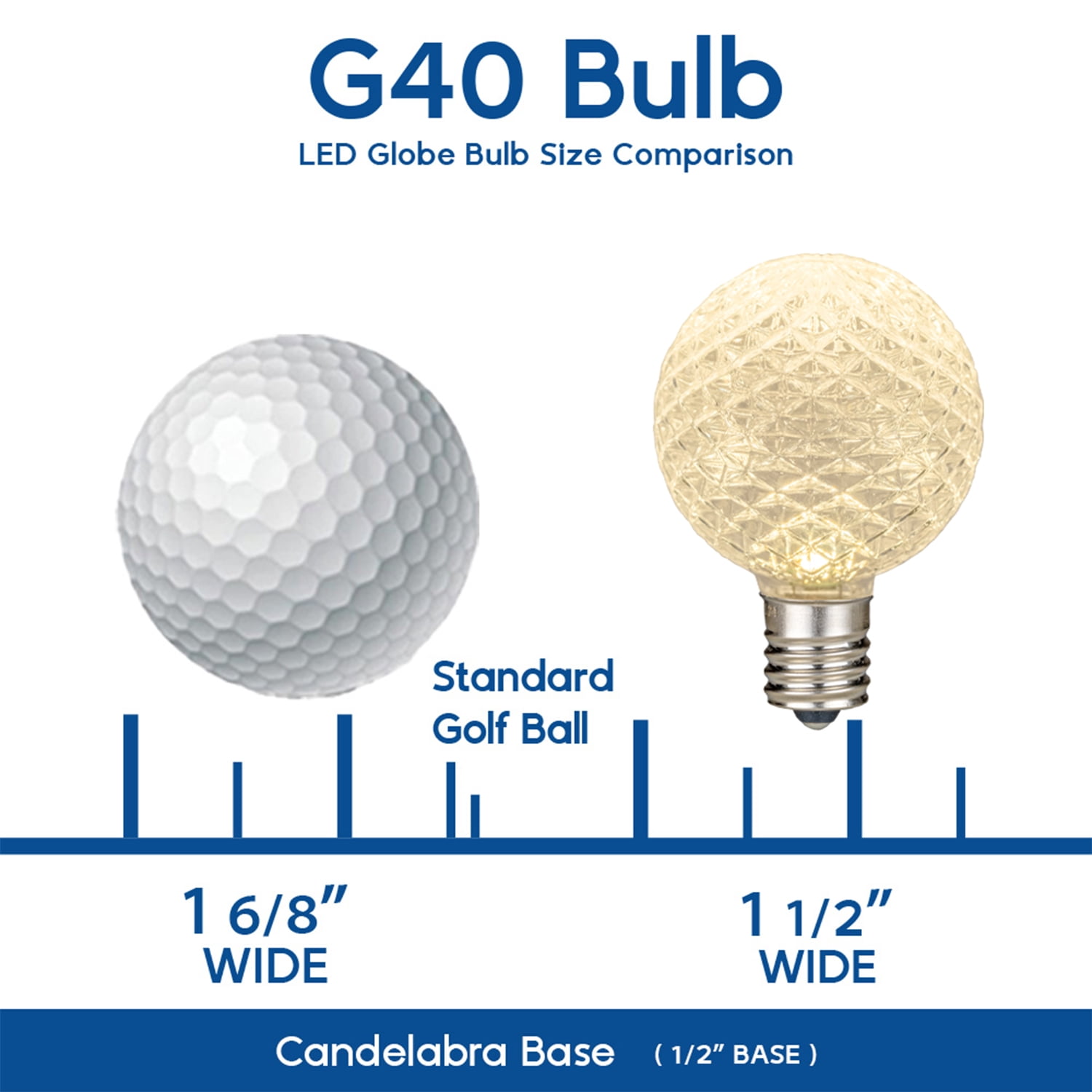 Novelty Lights 25 Pack G40 Warm White Diamond Faceted LED Globe Bulbs E12 Candelabra Base