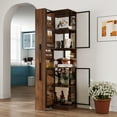 thumbnail image 6 of Lisonu 70" Display Cabinet with Innovative Pull-Out Shelf, Modern Bookcase with Glass Doors and 3-Color Adjustable LED Lights, Walnut, 6 of 22