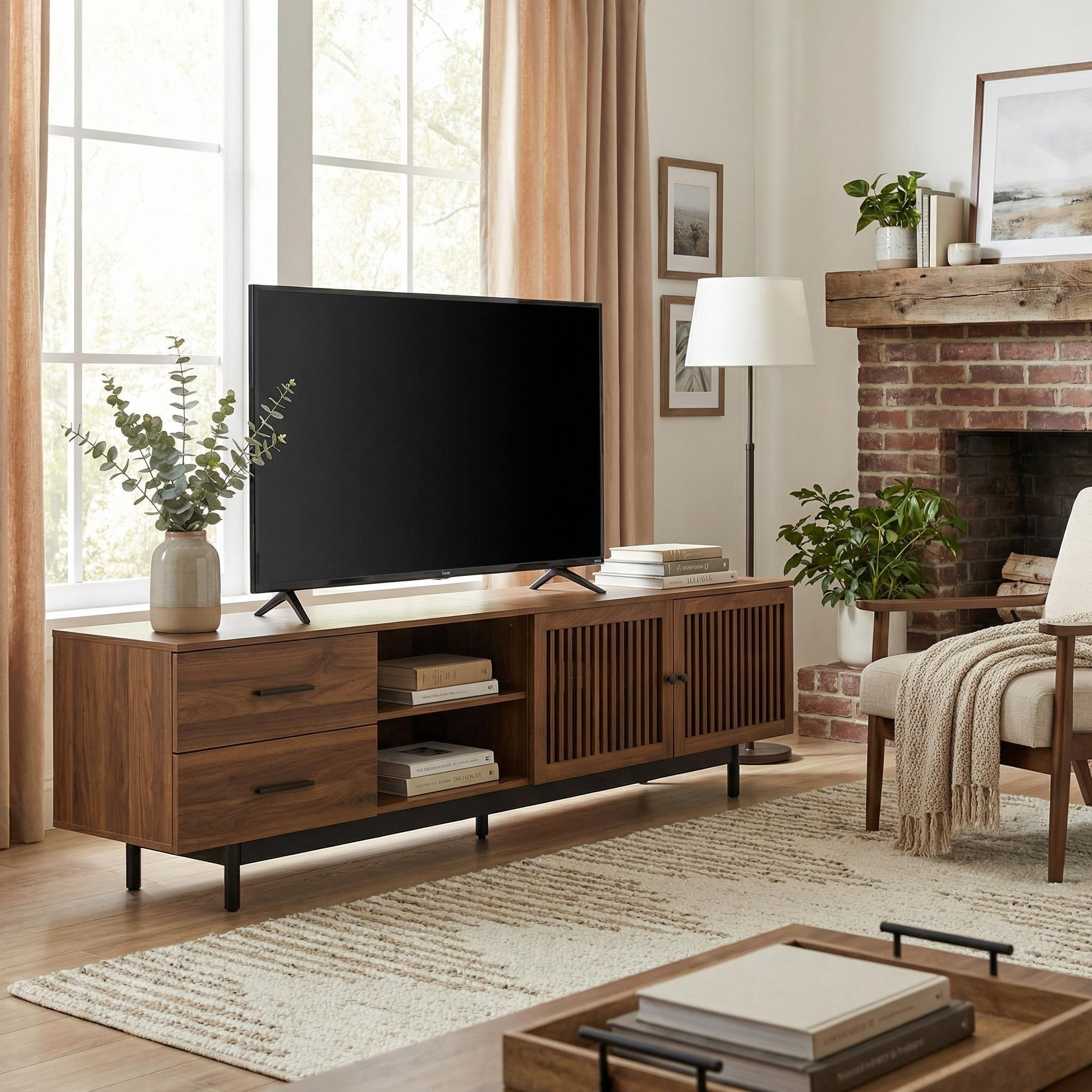 Homy Casa 78" TV Stand for up to 85" TV with Storage Drawers and Slatted Cabinet Doors