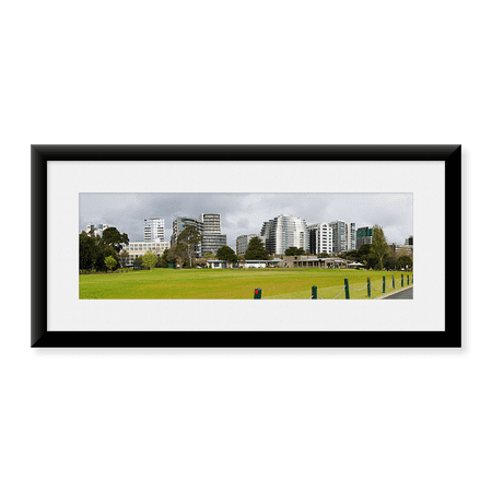 Framed Art Print, Apartment buildings along Queens Road at edge of A by Panoramic Images, 31-7/8" x 11-7/8"