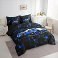 thumbnail image 3 of jejeloiu Navy Sports Car Bedding Comforter Set 7 Pieces,Abstrct Geometric Geometric Full Bedding Set,3D Grid Plaid Fitted Sheet Flat Sheet For Teens,Ultra Soft Home Decor Reversible, 3 of 8