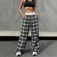 thumbnail image 2 of hlysgo Casual Plaid for Women Wide Leg Track Pants Elastic Waist Baggy Long Trousers with Pockets Black,XL, 2 of 5