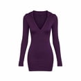 thumbnail image 4 of GUACER Halloween Dresses for Women Hooded Deep V Neck Long Sleeve Stretch Bodycon Mini Dresses for Party Fall Winter Club Night Out, 4 of 5