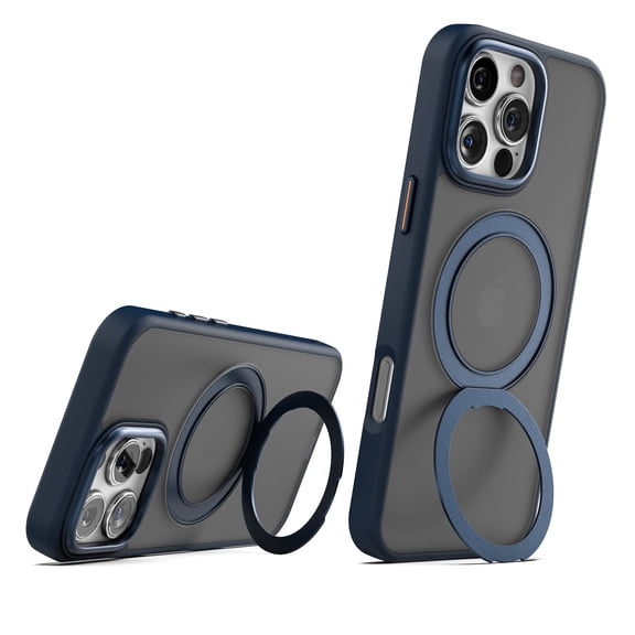 Encased Kickstand Case for iPhone 16 Pro Max (Compatible with MagSafe) 360 Magnetic Rotating Ring Stand (Metallic Blue)