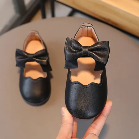 

GEDER-S Girls Elegant Vintage Leather Princess Shoes With Bow Decoration Lightweight Non-slip Slip-on Shoes For Autumn