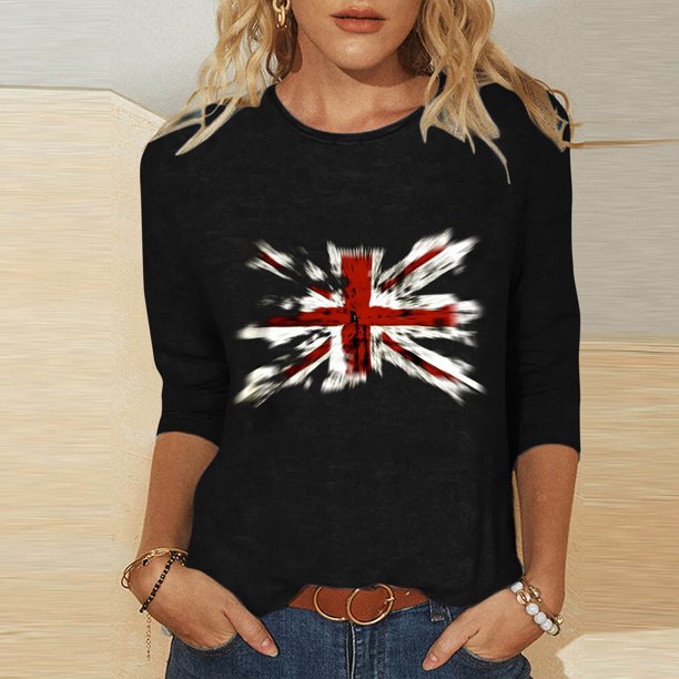Fiudx Ofertas Flash Del Día Solo En Línea Blusas de Manga 3/4 para Mujer, Camisa con Estampado Vintage, Informal, Manga 3/4, Cuello Redondo, Blusa Estilo Túnica Boho