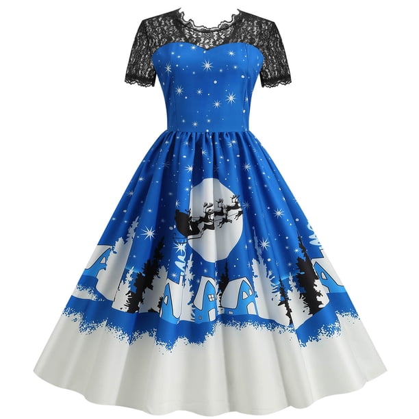 Vestido de fiesta de Navidad de manga corta con cuello redondo para mujer Vestido de encaje vintage para mujer Fridja bnh2487