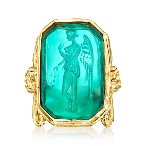 Ross-Simons Italian Tagliamonte Blue Venetian Glass Angel Ring in 18kt Gold Over Sterling, Women's, Adult