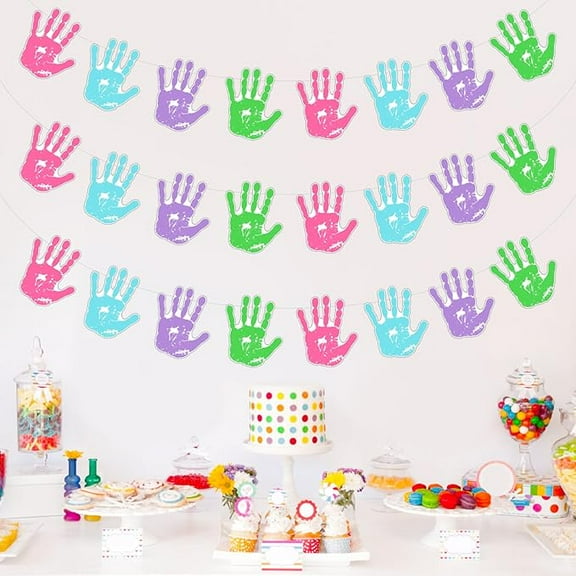 Hi Five Birthday Party Decorations Girl - 3PCS High Five Handprint Banner Garlands, Pastel 5th Birthday Decorations Handprint Decorations for 5 Year Old Birthday Party