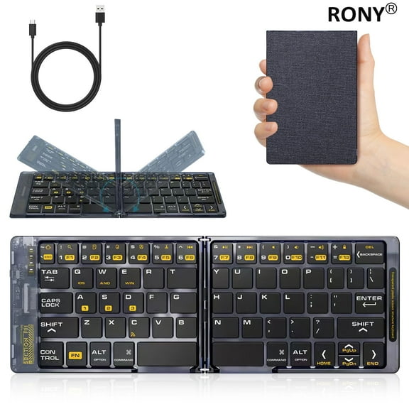 RONY Foldable Bluetooth keyboard: Rechargable Wireless Bluetooth Keyboard Portable Travel Keyboard for Phone Laptop Mac Desktop