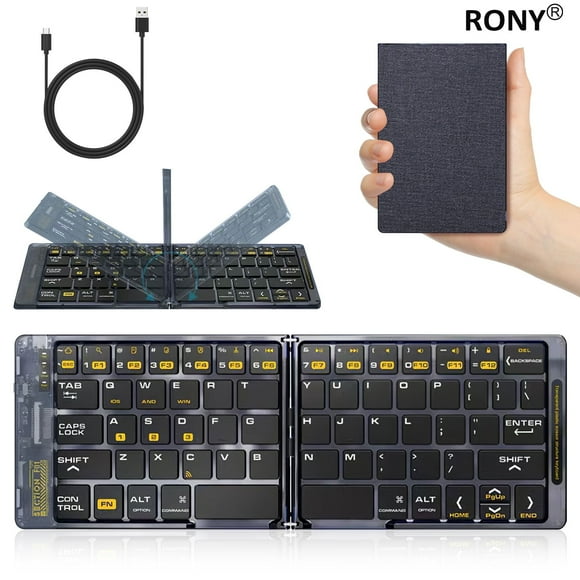 RONY Foldable Bluetooth Keyboard: Rechargable Wireless Bluetooth Keyboard Portable Travel Keyboard for Phone Laptop Mac Desktop