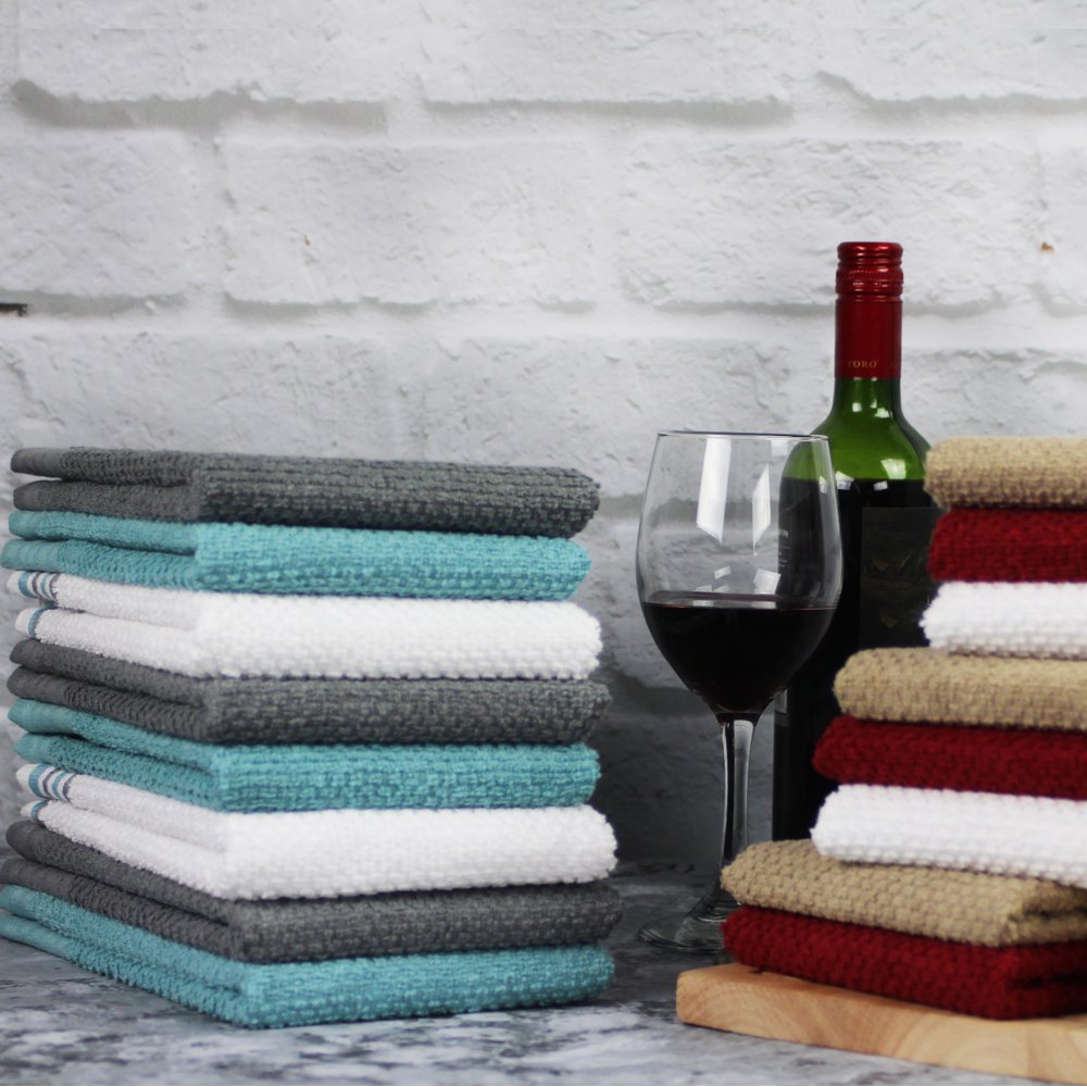 Mainstays, 16 Pack, Kitchen Towel Set, Solids and Stripes