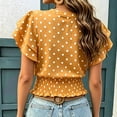 thumbnail image 4 of ClodeEU Women's Polka Dot Round Neck Ruffle Short Sleeve Peplum Crop Blouse,Casual Summer Flowy Waist Shirred Top Yellow,Women's Plus M, 4 of 5