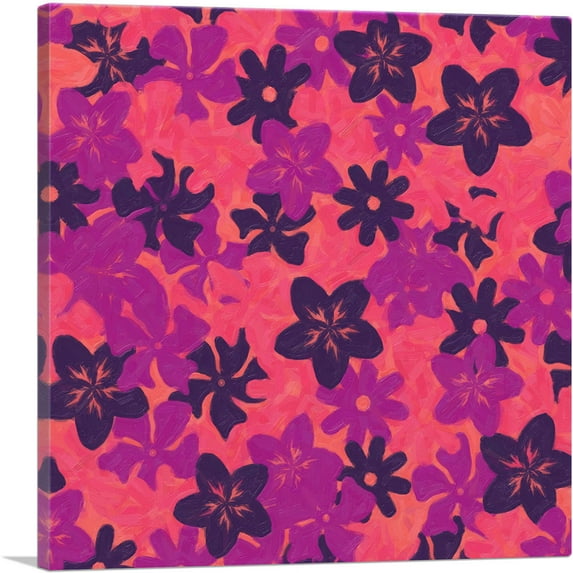 ARTCANVAS Pink Peach Purple Black Camo Camouflage Flowers Pattern Canvas Art Print - Size: 36" x 36" (0.75" Deep)