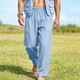 thumbnail image 5 of Horkkom Linen Pants Men Breathable Elastic Waist Solid Color Pants Summer Loose Casual Pants with Pockets L, 5 of 10