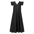 thumbnail image 4 of Dress For Women Denim Solid Color Temperament V Neck Bohemian Loose Size Long Dress Casual Summer Sundress, 4 of 5