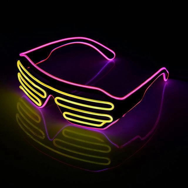 Gafas de neón Rave (rosa + amarillo) Gafas de sol LED con alambre intermitente que iluminan disfraces de DJ para fiestas, años 80, EDM, Halloween