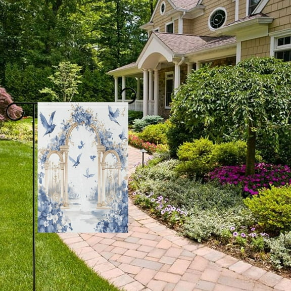 Garden Floral Birds Garden Flag Double Sided 12 x 18 Inch Outside Yard Decoration Outdoor Flag