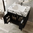 thumbnail image 6 of 30" Waterproof Wood Bathroom Organizer, Space-Saving Freestanding Cabinet with Marble Top, Retro Bathroom Vanity with Ceramic Sink for Bathroom, Black,Gold,White, 6 of 9