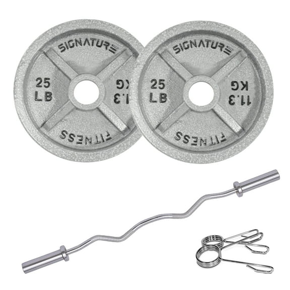 BalanceFrom 50LB Olympic Curl Barbell Set,Includes 4FT Curl Bar & 2-Inch Cast Iron Weight Plates, Dumbbell Clips,Strength Training Set, for Home Gym, Multiple Packages