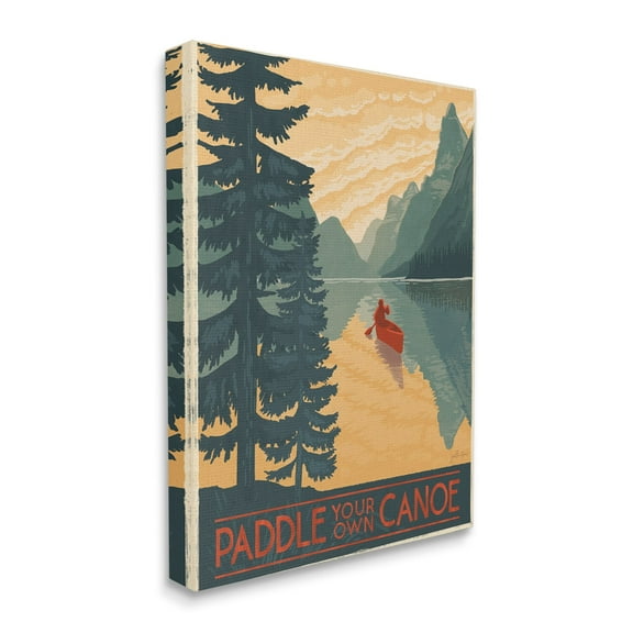 Paddle Your Own Canoe Phrase Mountain Lake Adventure Canvas Art, 36 x 48, Made In USA