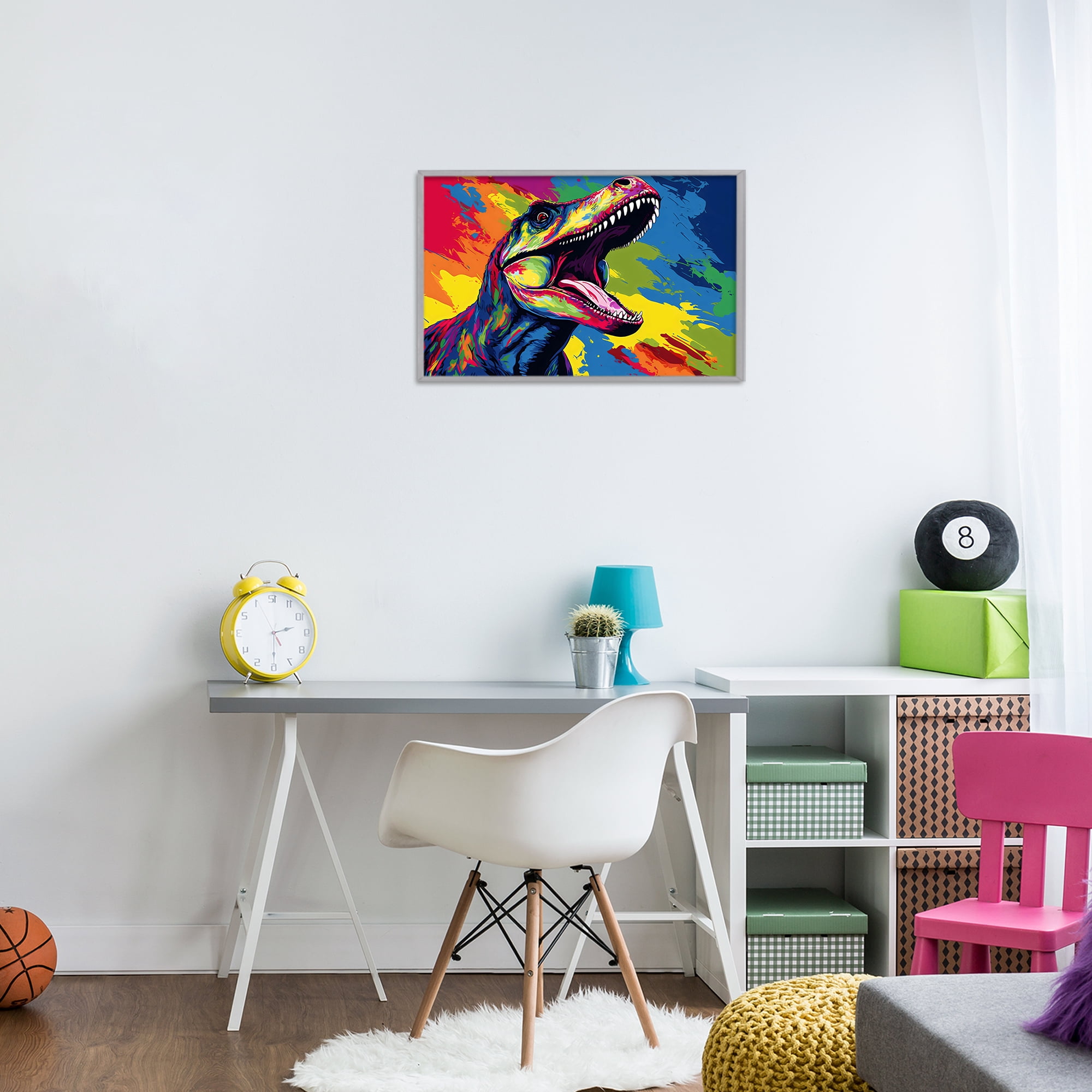 Stupell Industries Brightly Colored Dinosaur Gray Framed Giclee Art, design by Creative Studio