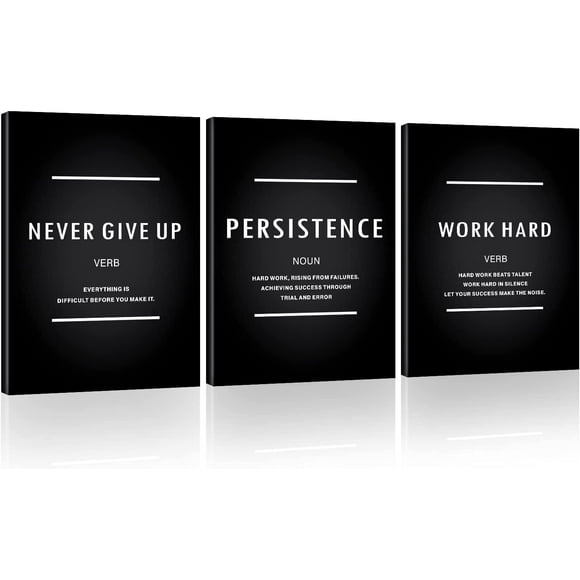 Motivational Never Give Up Canvas Wall Art, Inspiration Work Hard Persistence Quotes Reminder Decor Positive Affirmation Poster Success Wall Hanging Picture Leadership Gift for Home Office Workplace