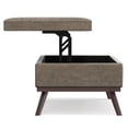 thumbnail image 3 of Owen 42 inch Wide Mid-Century Modern Lift Top Large Coffee Table Storage Ottoman in Distressed Smoky Grey Brown Vegan Leather, 3 of 12