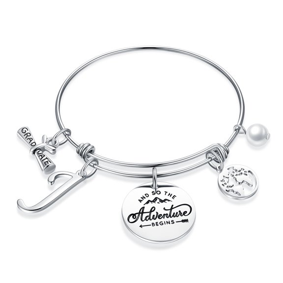 TINGN Graduation Gifts for Her 2024 Quote And So The Adventure Begins Charm Bracelets Earth World Map Bangle Bracelets Graduation Gifts for Her