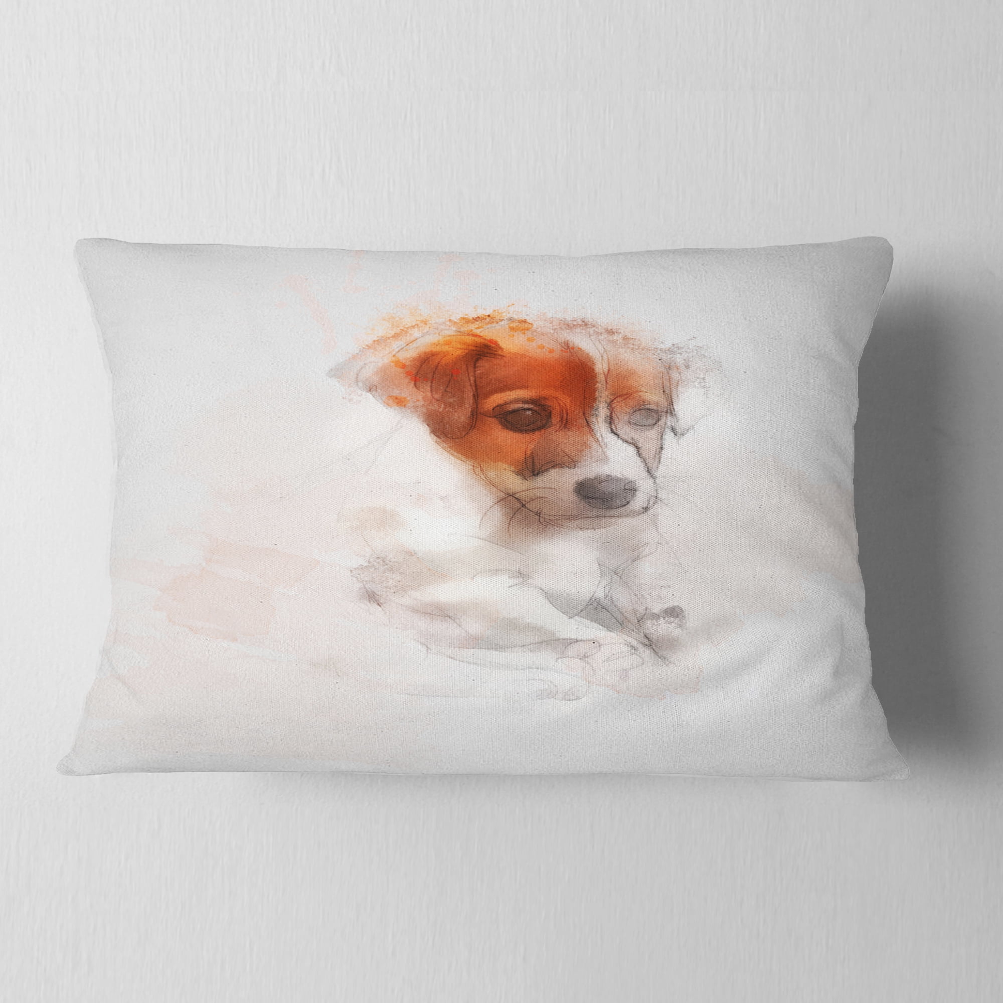 Designart Brown Puppy Dog Watercolor - Animal Throw Pillow - 12x20