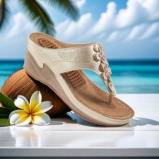 MKLEKYY Sandalias para Mujer, Sandalias de Verano para Mujer, Nuevo Patrón, decoración de Flores, Suela Gruesa, Cuña, Cómodas, Informales, Versátiles, Zapatos de Playa