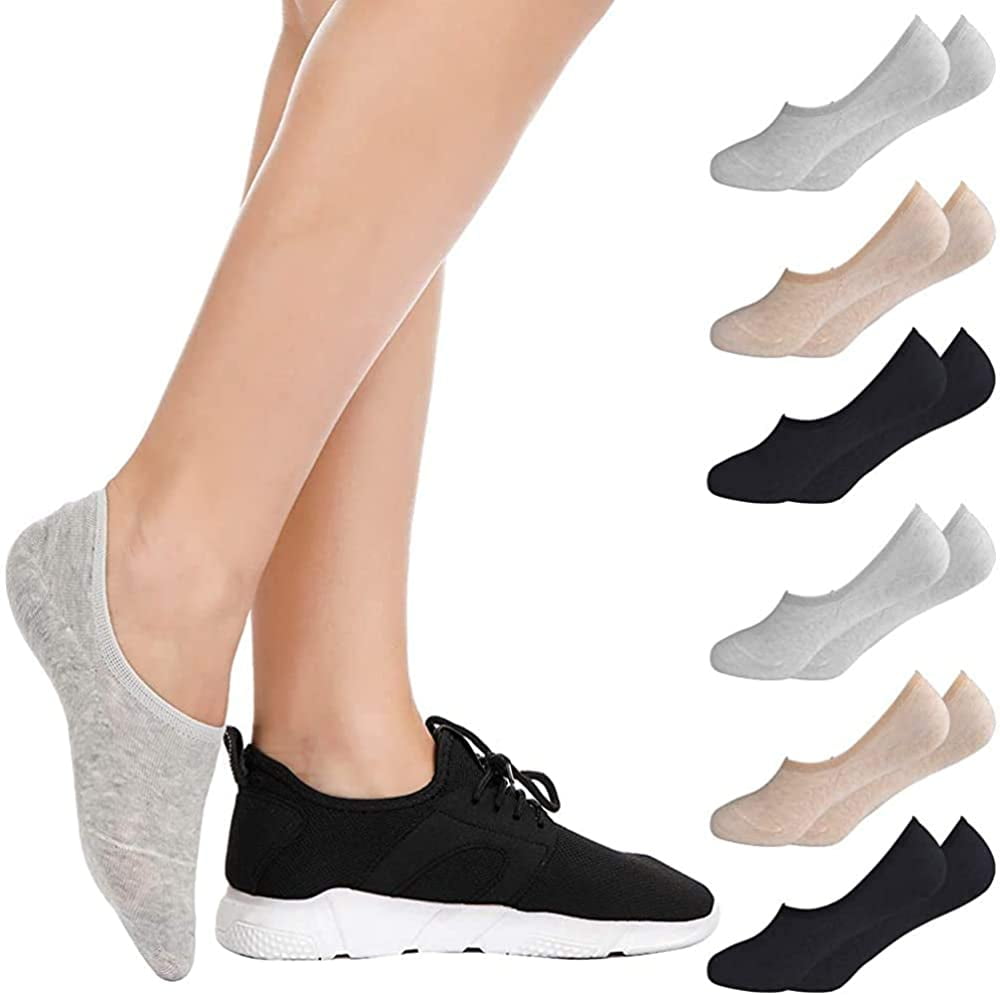 6 Pair Non Slip No Show Socks,Cotton Liner Crew Shocks for Women