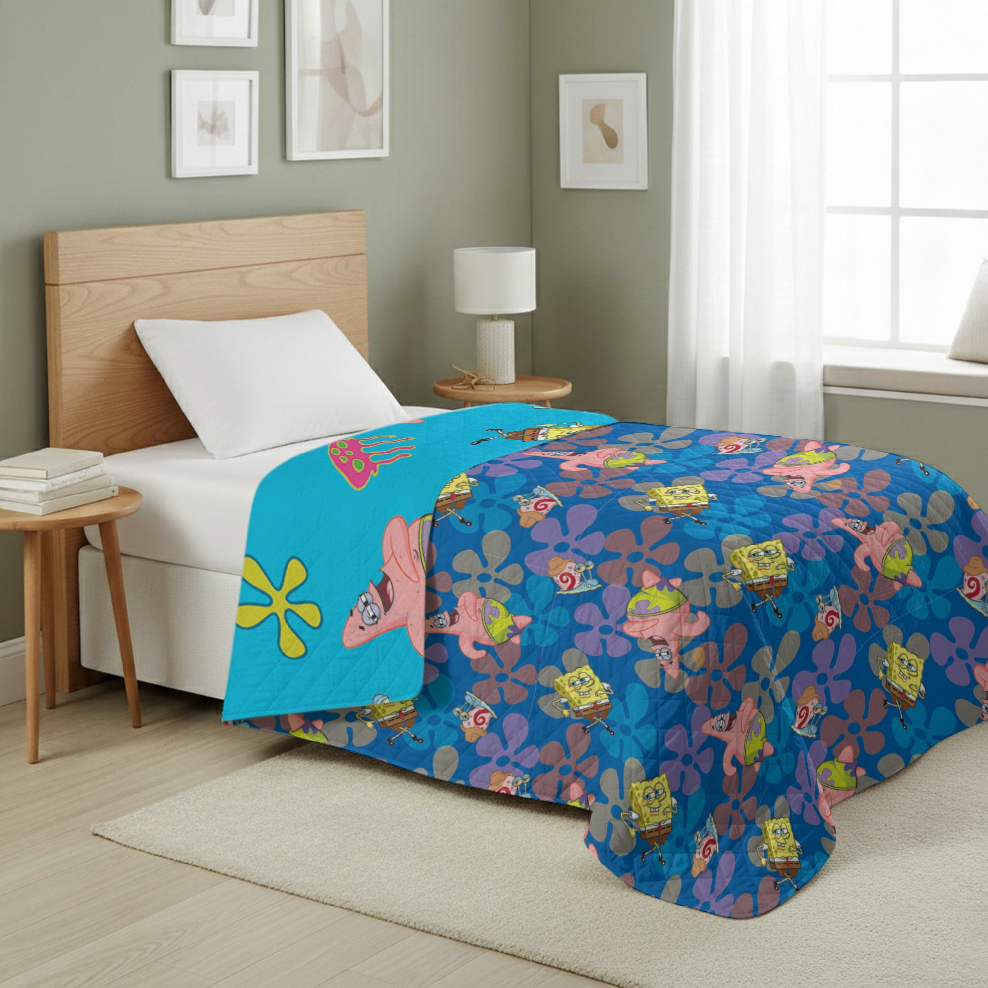 Spongebob Tropical Waltz Quilted Throw Blanket 60x80 inches, Kids Character Bedding