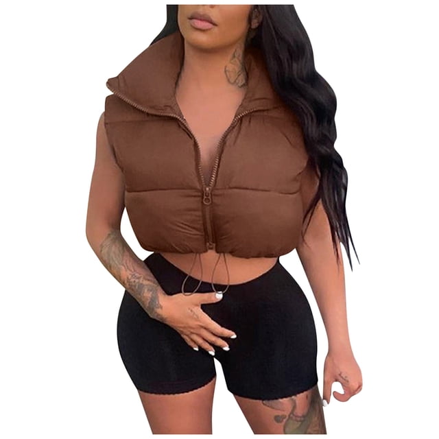 Veste Courte à Col Montant d'Hiver pour Femmes, Douce, Chaude, avec Fermeture Éclair, pour Automne et Temps Froid