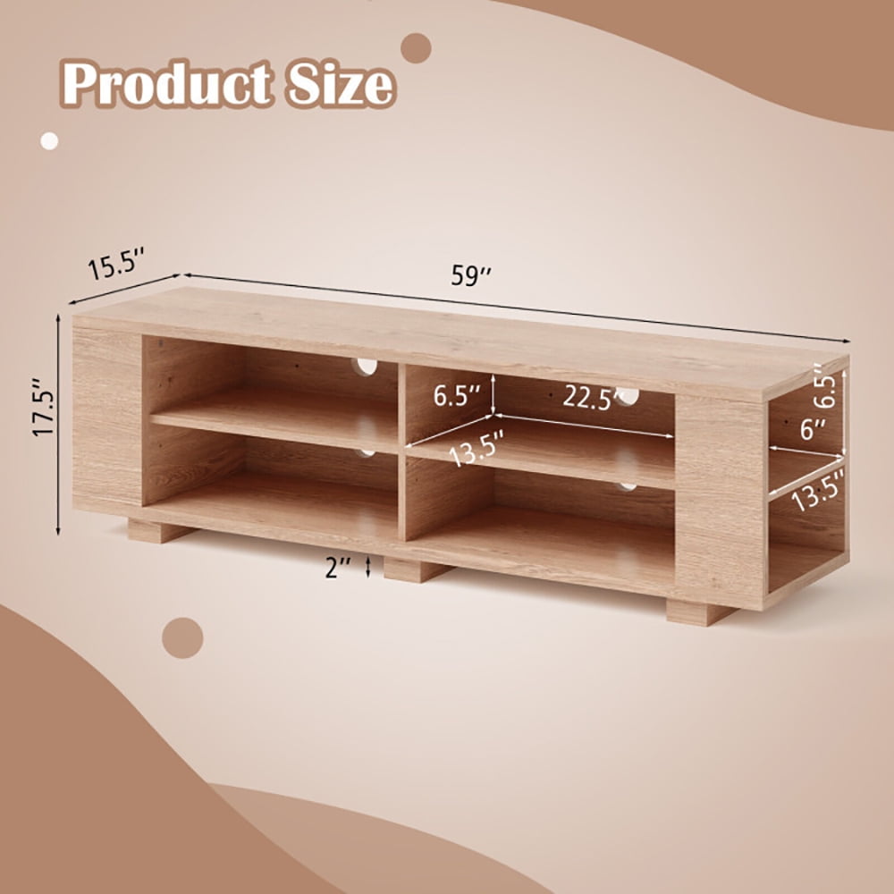 Finihen TV Stand, TV Cabinet, Modern Wood Storage Console Entertainment Center, Media Entertainment Center with Storage, for Living Room, Bedroom, Natural