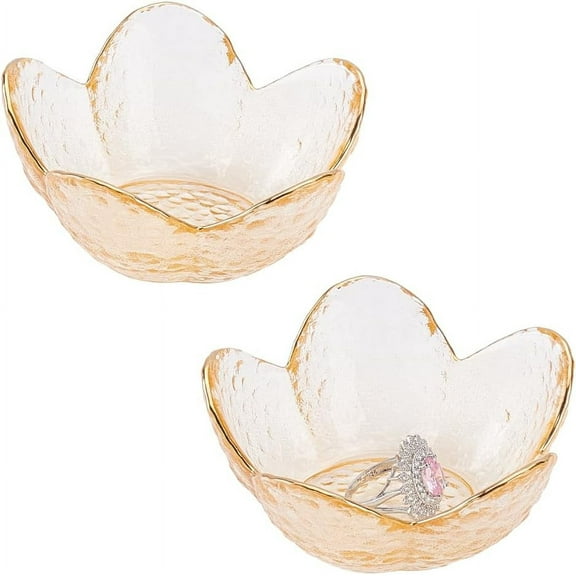 2Pcs Glass Jewellery Dish Trinket Tray Orange Flower Ring Dish Holder 9x8.5cm Small Key Bowl Aesthetic Glass Trinket Tray