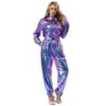 thumbnail image 2 of Choomomo Women Alien Outfits One-piece Rompers Dancewear Shiny Metallic Unitard Jumpsuit Clubwear Blue 3XL, 2 of 5