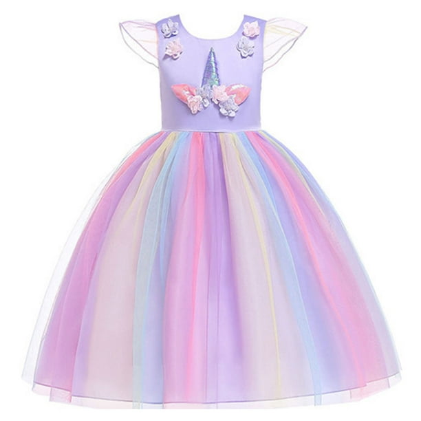 HAWEE Unicorn Dress for Girls Unicorn Costume Pageant Princess Party Dress  Long Wedding Gown for Girls 3-12 Years