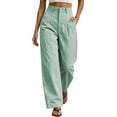 thumbnail image 3 of Horkkom Work Pants Women Elastic Waist Wide Leg Pants Casual Loose Dress Pants with Pockets Button Zip XL, 3 of 8