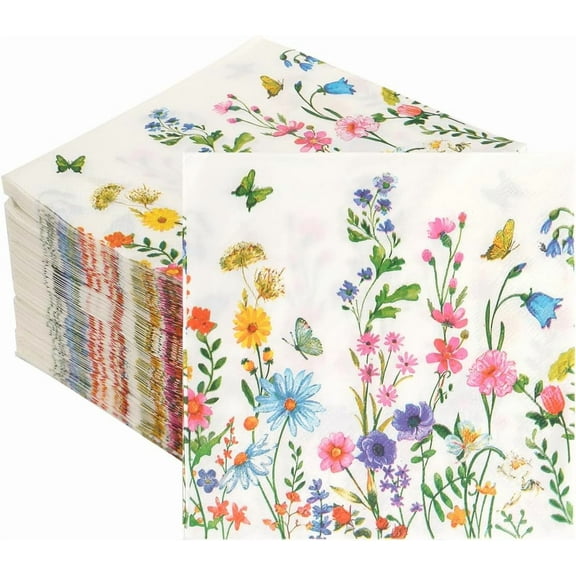 200Pcs Floral Paper Napkin Disposable Bathroom Napkins Guest Spring Flower Paper Napkins Decorative Wild Flower Hand Towels for Bathroom Wedding Birthday Party Baby Shower