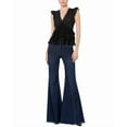 thumbnail image 3 of alice + olivia womens  Blanche V Neck Ruffle Silk-Blend Swing Top, l, Black, 3 of 4