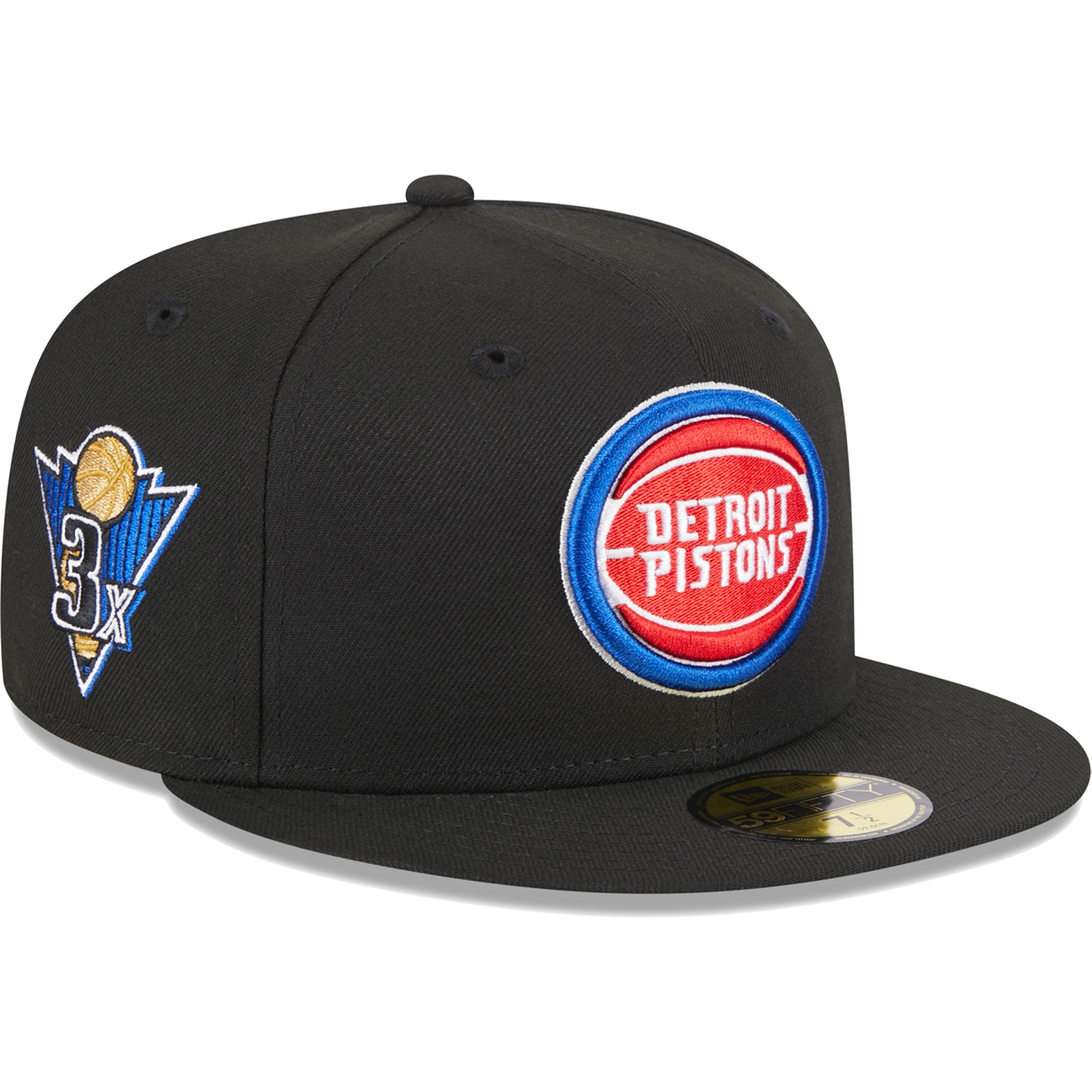 Men's New Era Black Detroit Pistons 3Time Champions Commemorative Side