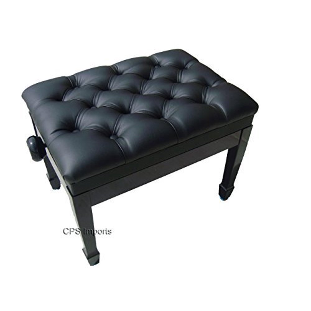 CPS Genuine Leather Pillow Top Adjustable Artist Piano Bench in Ebony