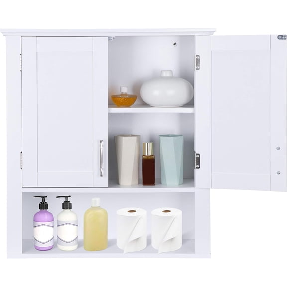 Bathroom Wall Cabinet Over The Toilet, White Medicine Cabinet with 2 Doors and Adjustable Inner Shelves, for Bathroom, Living Room