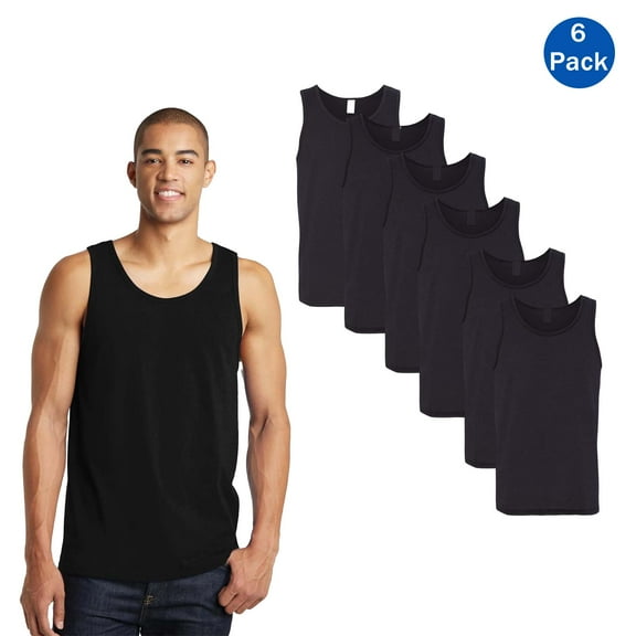 Gildan Men’s Muscle Tank Top, Heavy Cotton Black Workout Shirt 6 Pack Casual Gym Sleeveless, Size S
