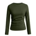 thumbnail image 3 of Timegard Womens Going out Tops Side Ruched Crewneck Slim Blouse Fall Casual Comfort Tops Basic Tee, 3 of 6