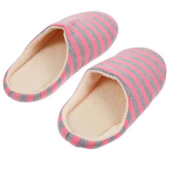 TAILTOSS 1 Pair Suede Fabric Cotton Slippers Women Home Use Non-slip Comfortable Wearing Pink Striped 38-39in