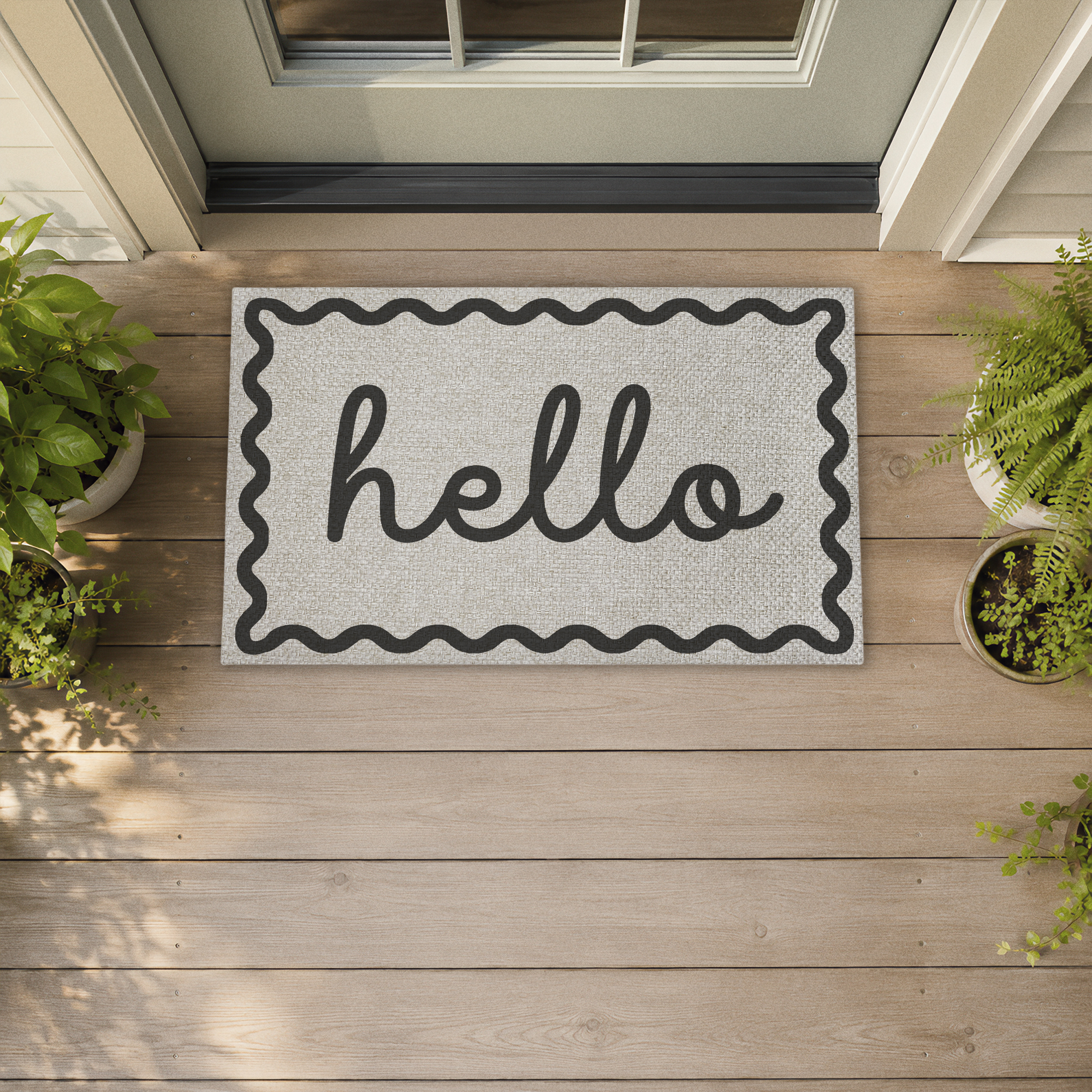 Stupell Industries Black & White Hello Printed Outdoor Imitation Sisal Floor Mat, design by Lil' Rue